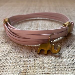 Mille Collines Pink Leather and Brass Elephant Bracelet — EUC